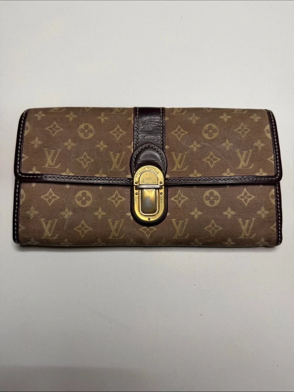 Louis Vuitton Brown Monogram Canvas Clutch with Gold Hardware
